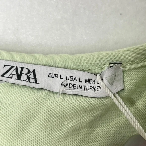 Zara Light Green Eyelet Ruffle Midi Dress Size Large Boho - Picture 7 of 7